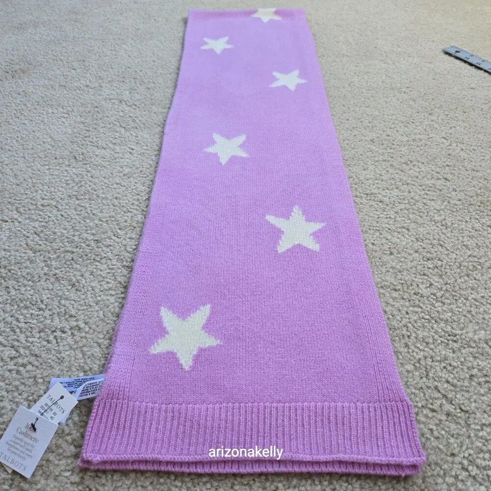 NWT Talbots Cashmere Lavender Scarf with White Stars